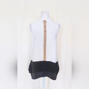 Talbots Petites Sleeveless Colorblock Button Up Blouse Multicolor Womens Small